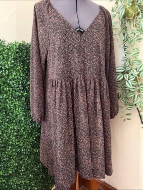 Madewell Brown & Black Speckled V-Neck Long Sleeve Dress
